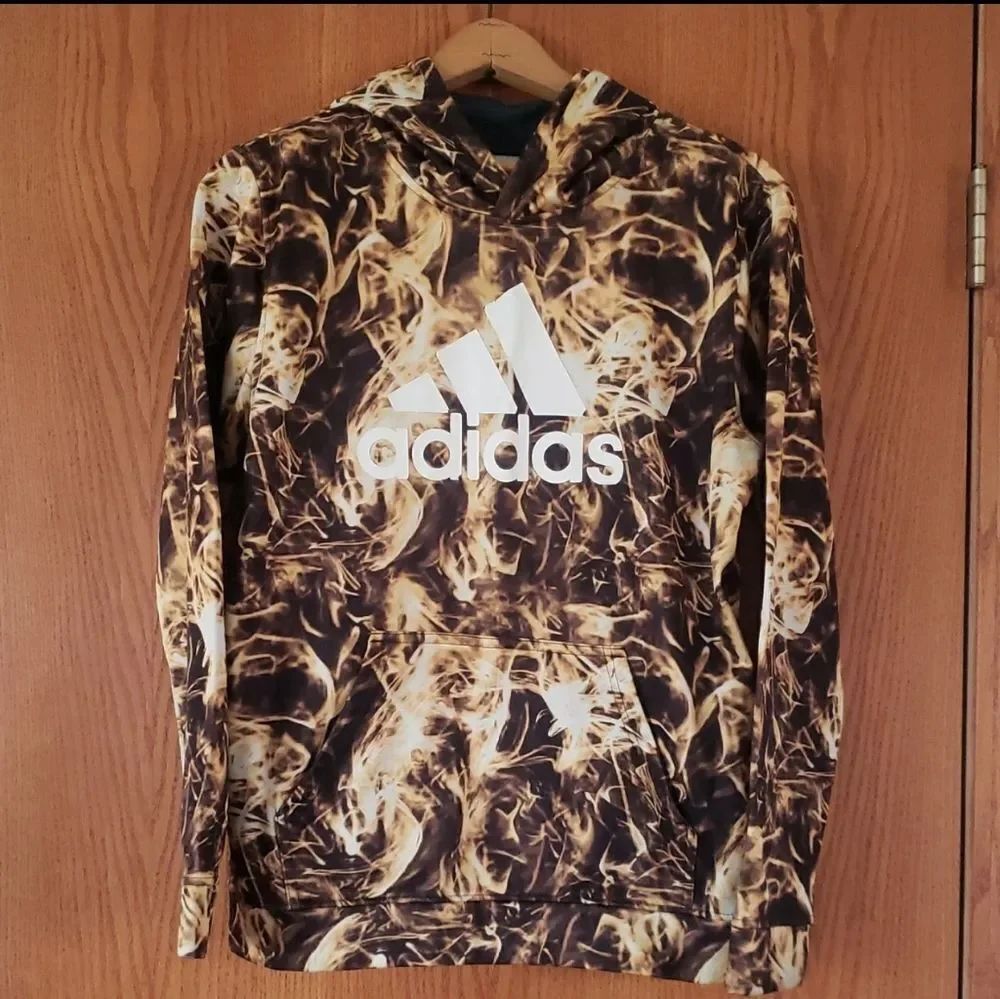 Adidas Brown White Camo Camouflage Pull-Over Hoodie Sweatshirt Sz L (14-16)
